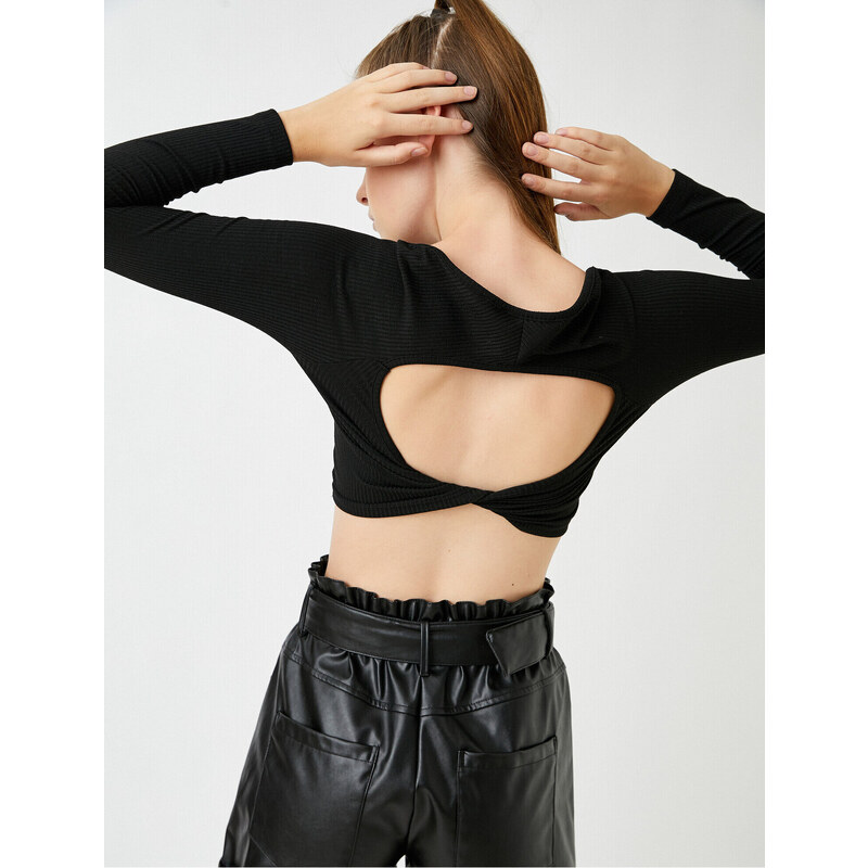 Koton Long Sleeve T-Shirt Crop Decollete