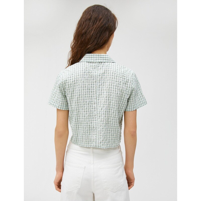 Koton Crop Shirt Plaid Short Sleeve Buttoned