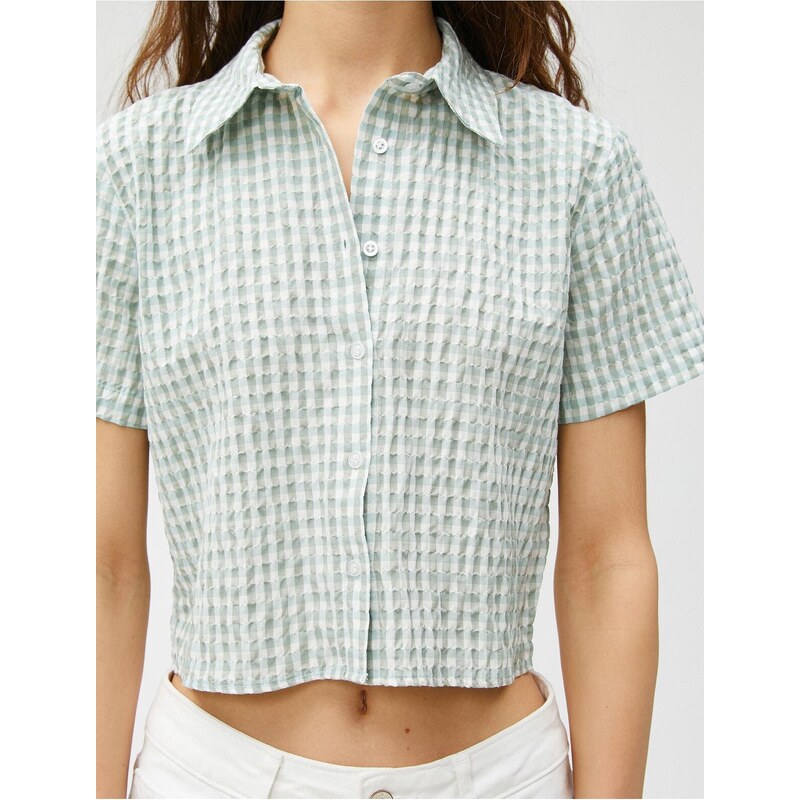 Koton Crop Shirt Plaid Short Sleeve Buttoned