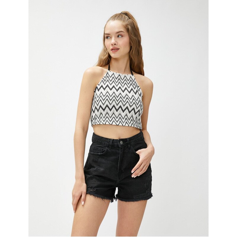 Koton Crop Athlete Halterneck Knitted Pattern