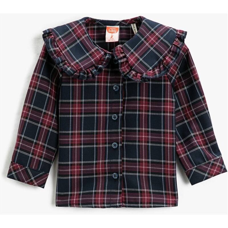 Koton Wide Baby Collar Shirt with Frill Detailed Long Sleeved Buttons.