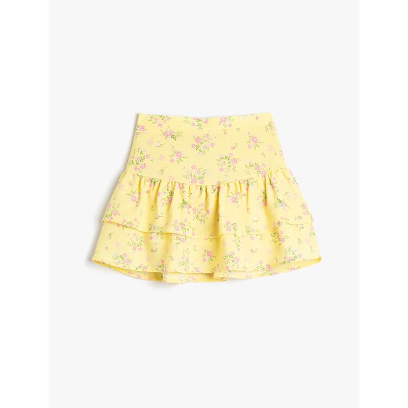 Koton Skirt With Ruffled Flowers, Elastic Waist, Cotton