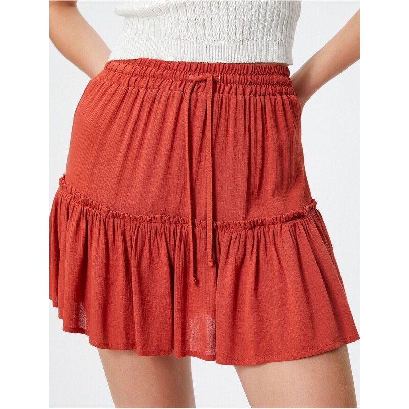 Koton Viscose Mini Skirt Lace Waist Flounce Relaxed Cut