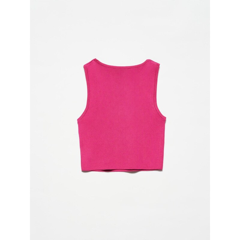 Dilvin 10173 Low-cut Collar Knitwear Crop-fuchsia