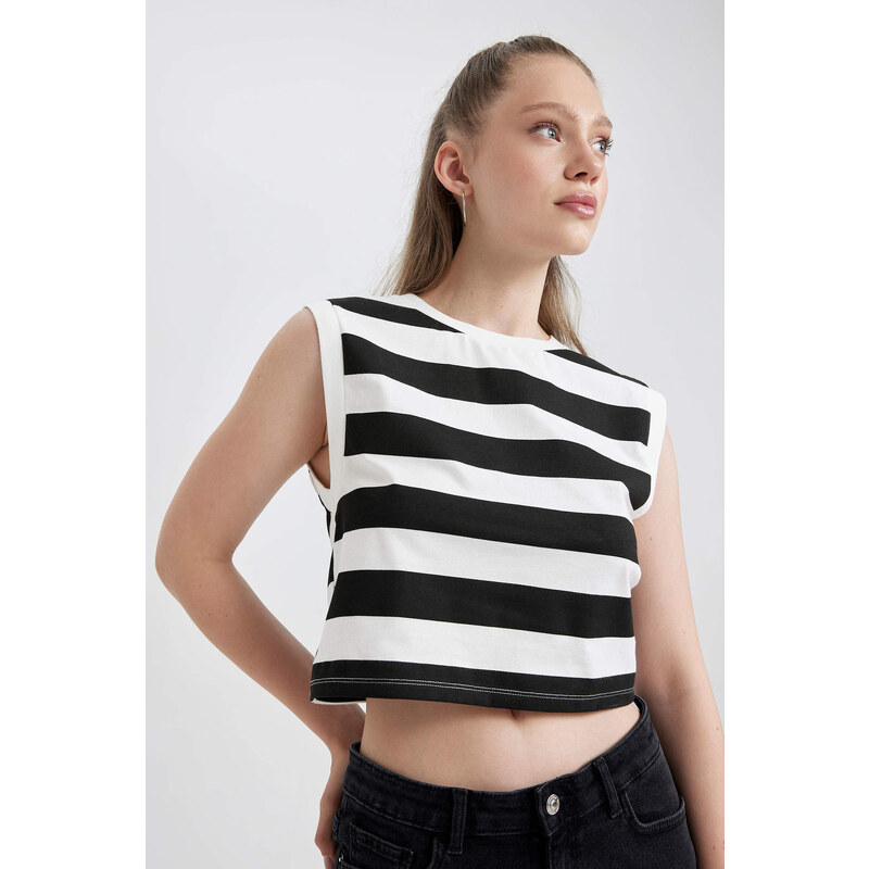 DEFACTO Fitted Patterned Cotton Crop Top