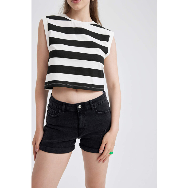 DEFACTO Fitted Patterned Cotton Crop Top