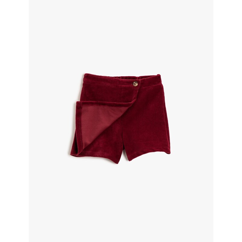 Koton Basic Corduroy Corduroy Shorts Skirt with Button Detail.