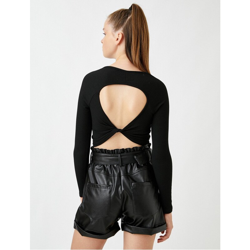 Koton Long Sleeve T-Shirt Crop Decollete