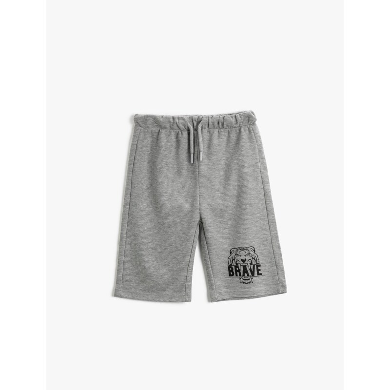 Koton Boy's Tie Waist Shorts Cotton with Tiger Print Detail