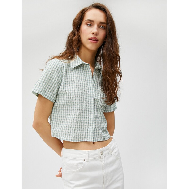 Koton Crop Shirt Plaid Short Sleeve Buttoned