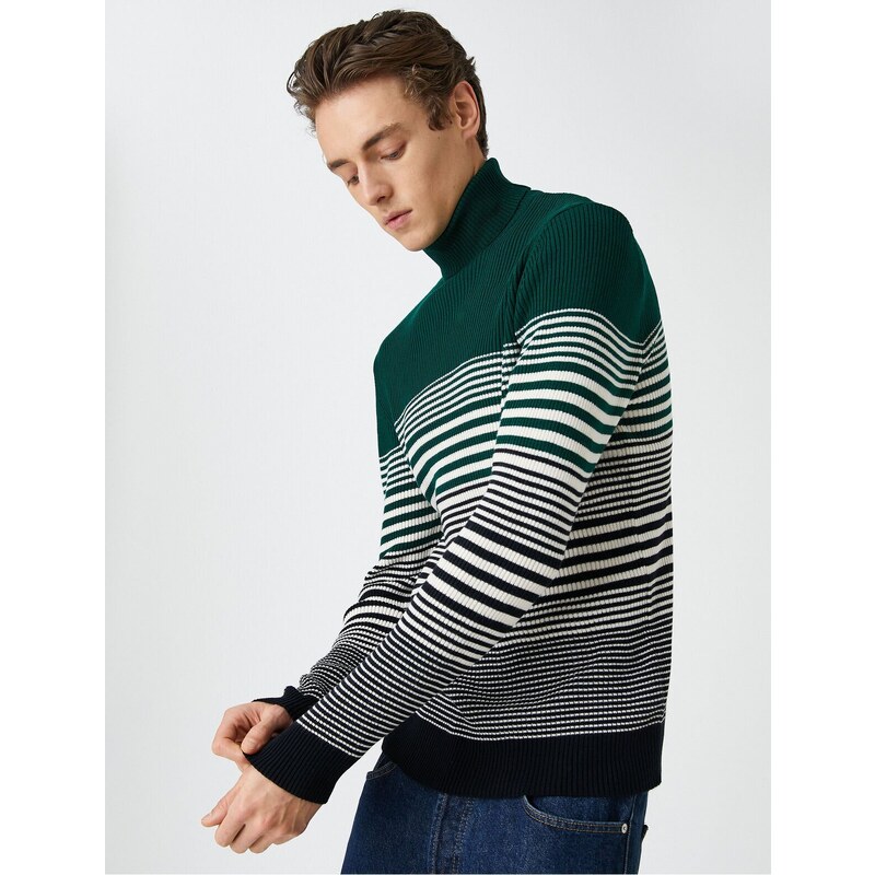 Koton Basic Knitwear Sweater Turtleneck Color Block Slim Fit.