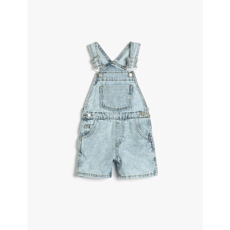 Koton Denim Bib Overalls Shorts With Pocket Cotton Cotton