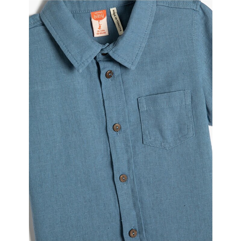 Koton Shirt Linen Blended Short Sleeve Single Pocket Detailed