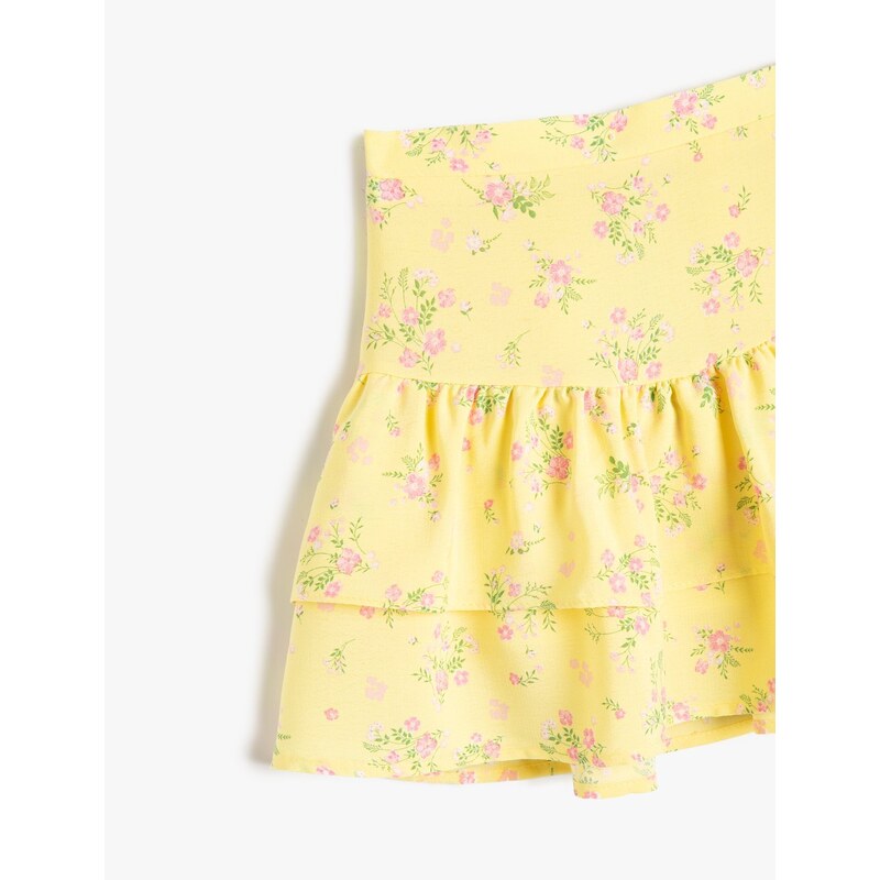 Koton Skirt Frilled Floral Elastic Waist Cotton