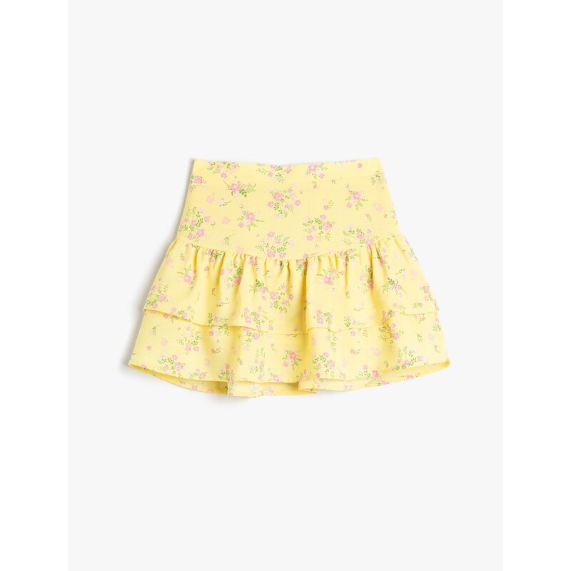 Koton Skirt With Ruffled Flowers, Elastic Waist, Cotton