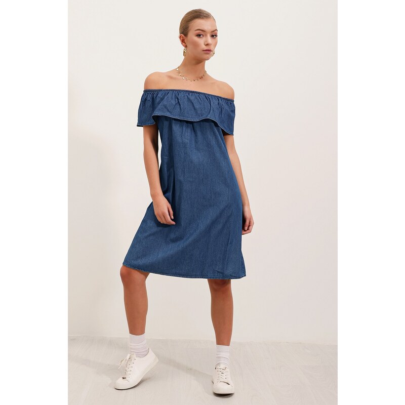 Bigdart 1481 Off Shoulder Jeans Dress - Blue