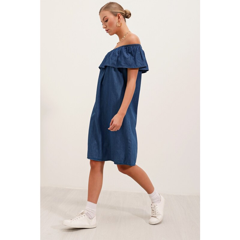 Bigdart 1481 Off Shoulder Jeans Dress - Blue