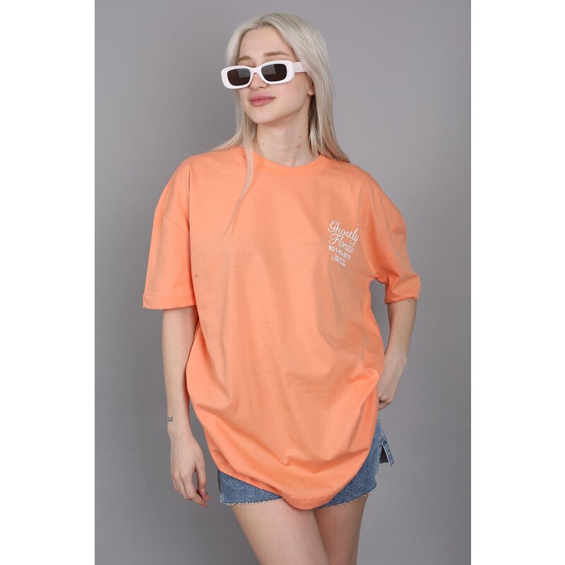 Madmext Orange Printed Oversized T-Shirt