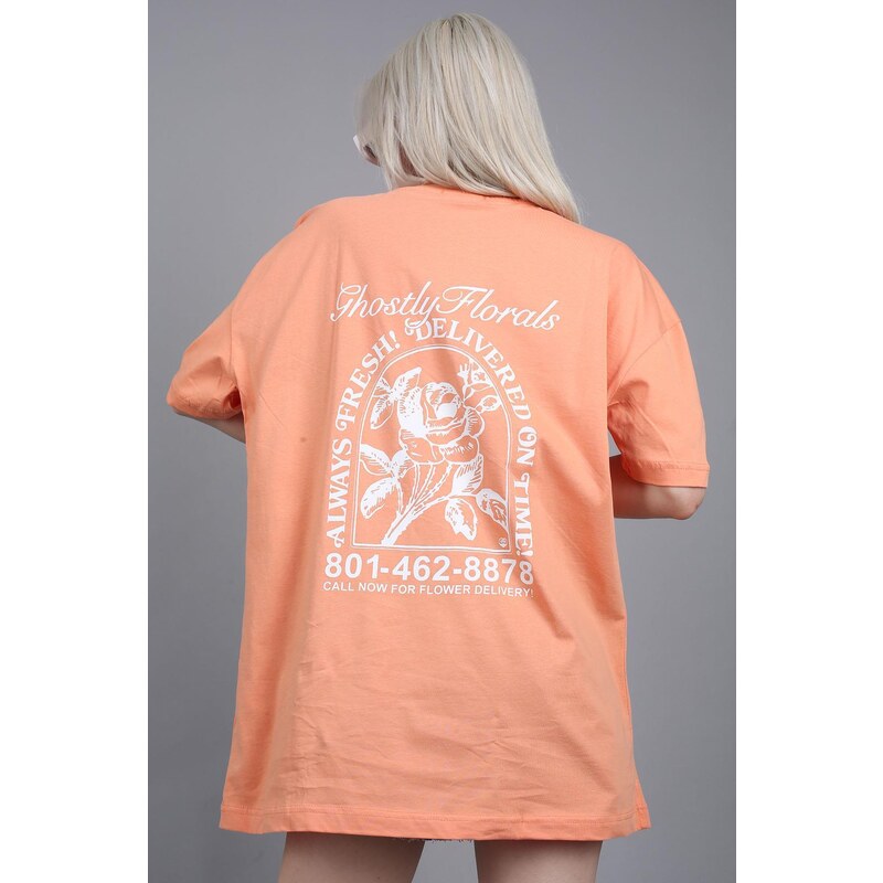 Madmext Orange Printed Oversized T-Shirt