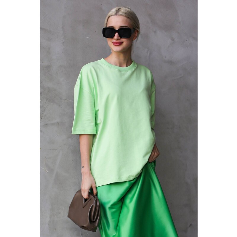 Madmext Light Green Crew Neck Basic Oversized T-shirt