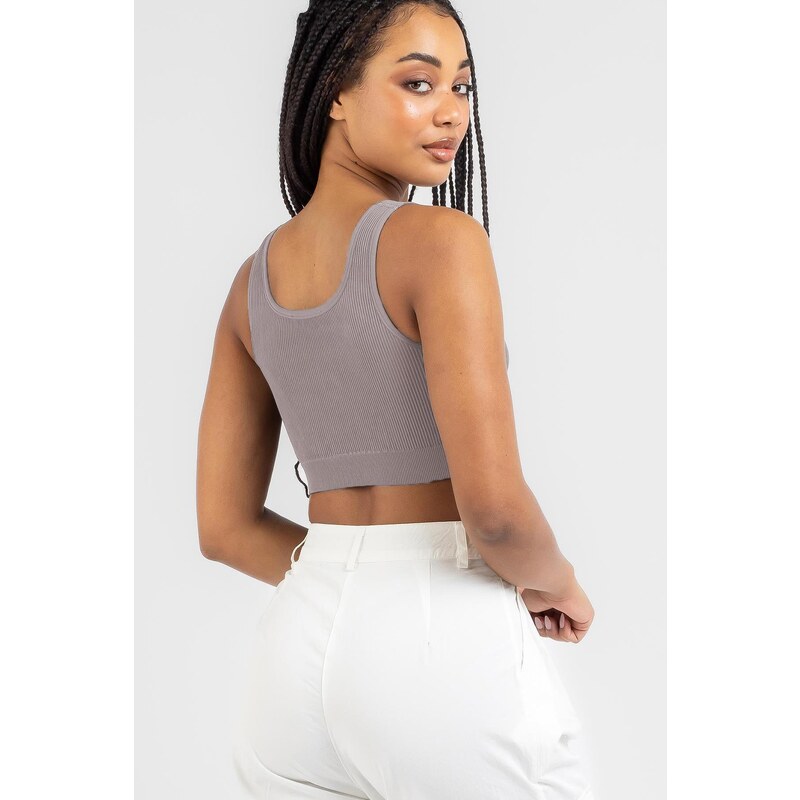 Madmext Smoky Strap Basic Crop Top Blouse