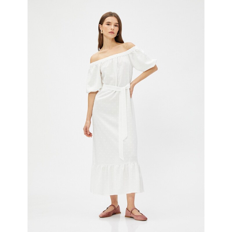 Koton Midi Length Dress With An Open Shoulder Belt