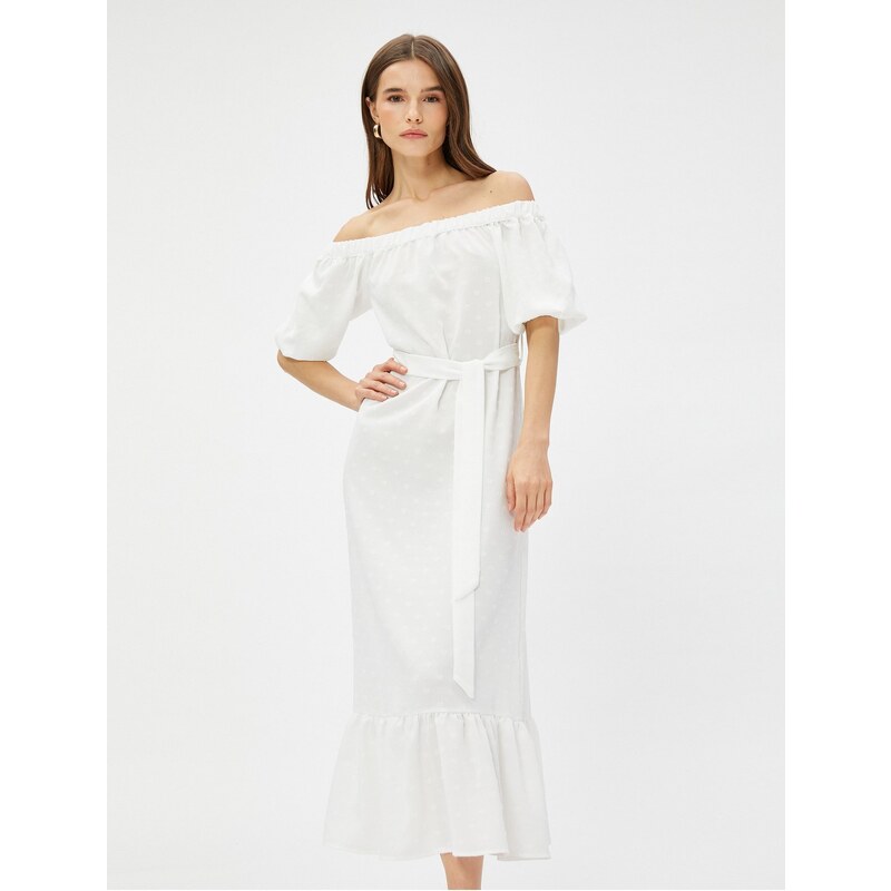 Koton Midi Length Dress With An Open Shoulder Belt