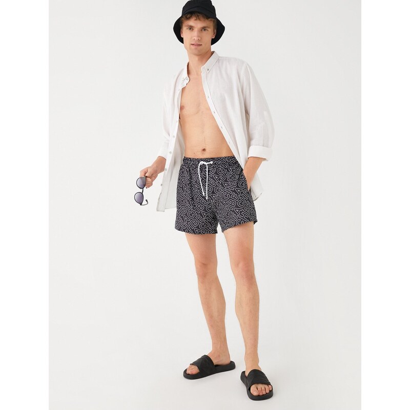 Koton Patterned Marine Shorts with Lace-Up Waist