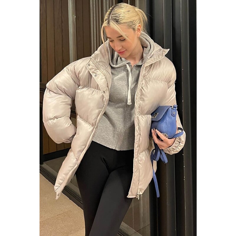 Madmext Gray Basic Oversize Women's Down Jacket