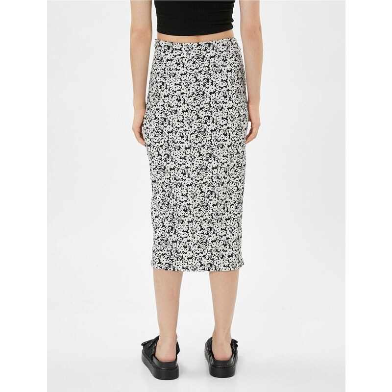 Koton Floral Midi Skirt with A-Line Slit