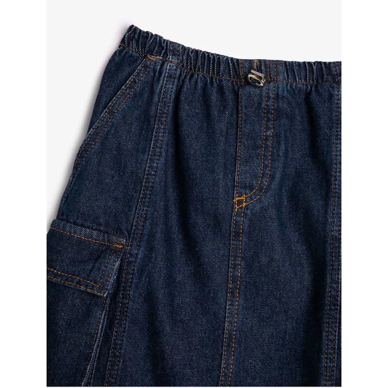Koton Cargo Denim Skirt Maxi Length Slit Detailed Elastic Waist Cotton