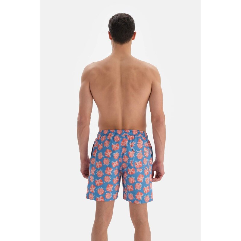 Dagi Blue-salmon Coral Pattern Mid Sea Shorts