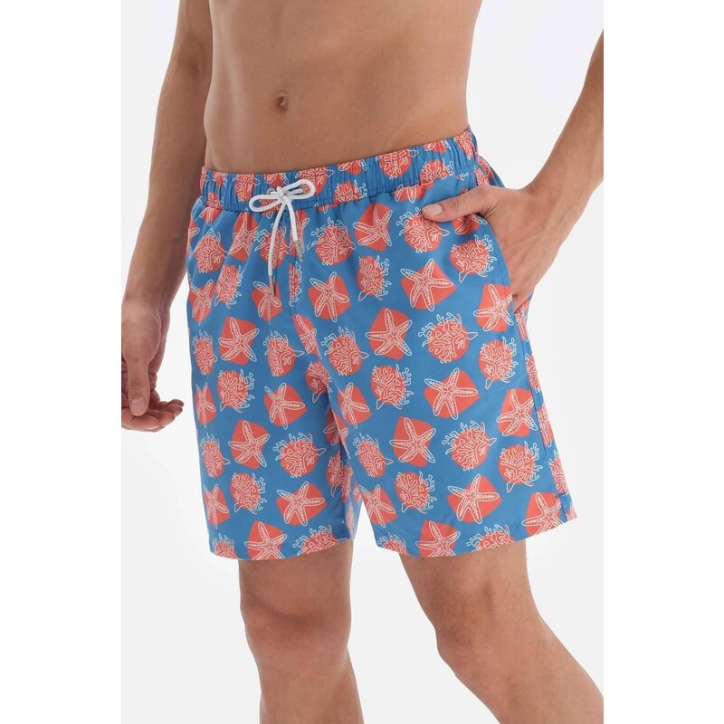 Dagi Blue-salmon Coral Pattern Mid Sea Shorts