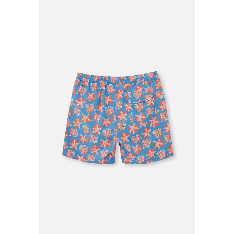 Dagi Blue-salmon Coral Pattern Mid Sea Shorts