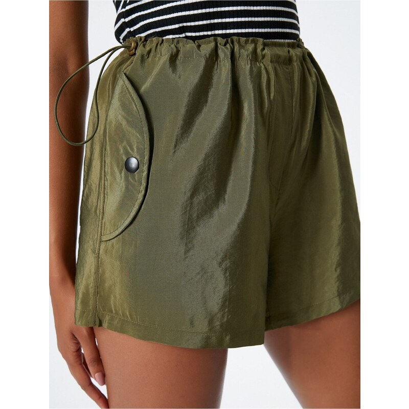 Koton Parachute Mini Shorts with smocked Waist, Stopper, Flap, and Pocket.