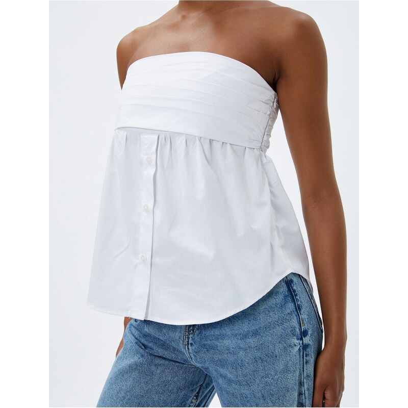 Koton Strapless Blouse Button Detailed Cotton