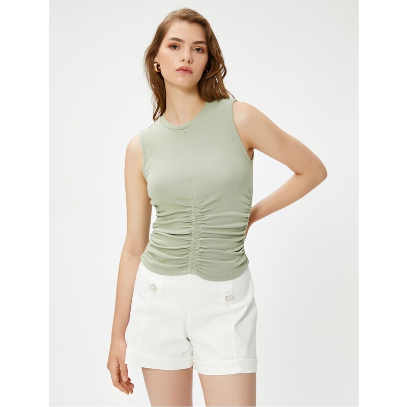 Koton Sleeveless Blouse Slim Fit Shirring Detailed