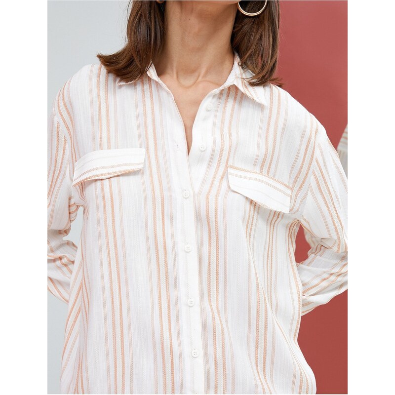 Koton Shirt Tunic Buttoned Pocket Detailed Long Sleeve Viscose