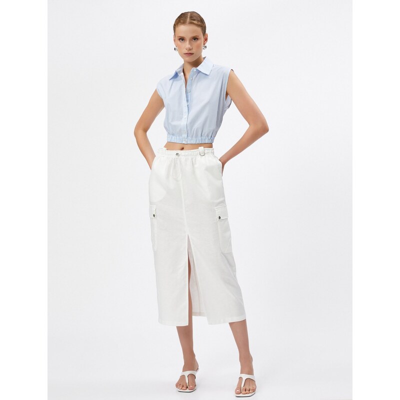 Koton Crop Shirt Window Detailed Sleeveless Cotton