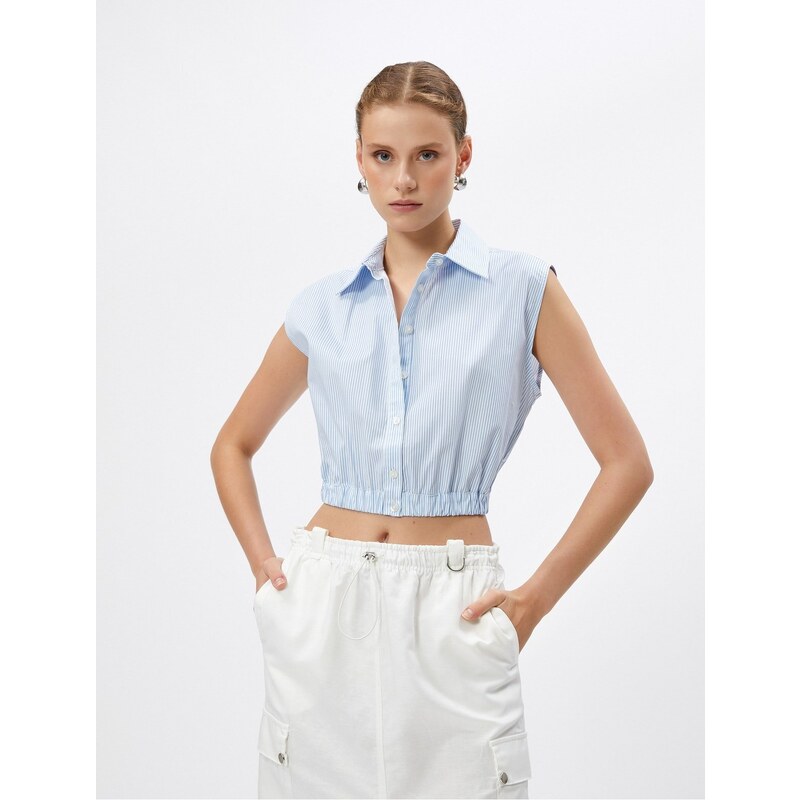 Koton Crop Shirt Window Detailed Sleeveless Cotton