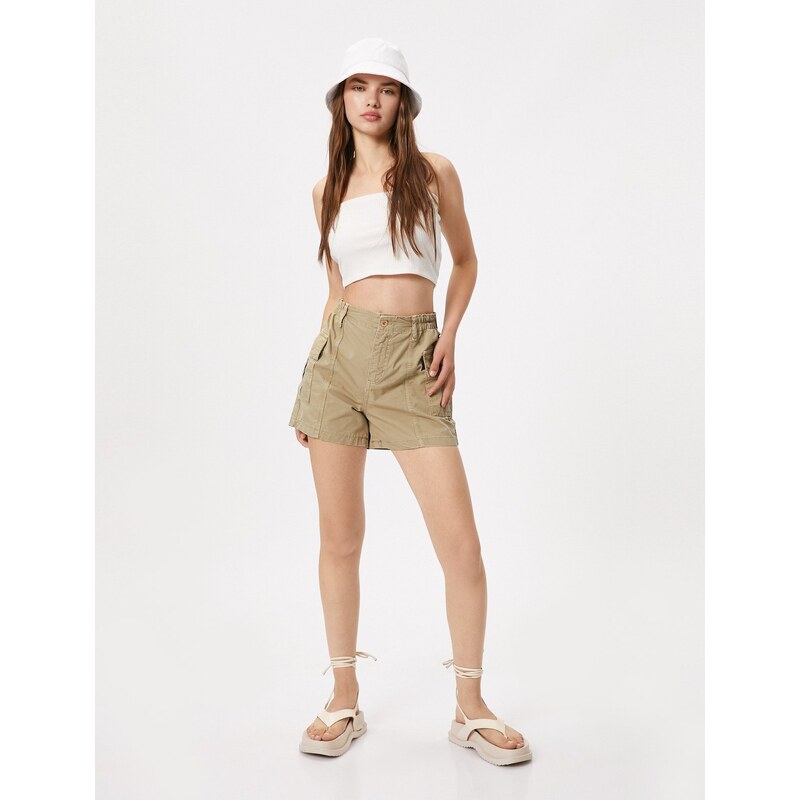 Koton Cargo Denim Shorts Pocket Detail High Waist Cotton