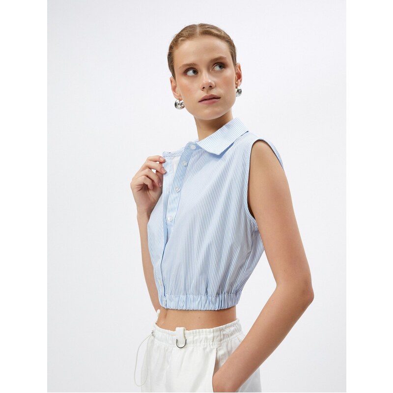 Koton Crop Shirt Window Detailed Sleeveless Cotton