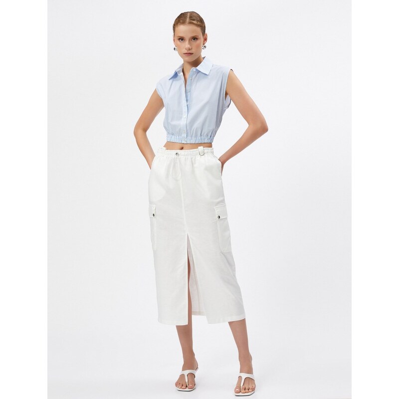 Koton Crop Shirt Window Detailed Sleeveless Cotton