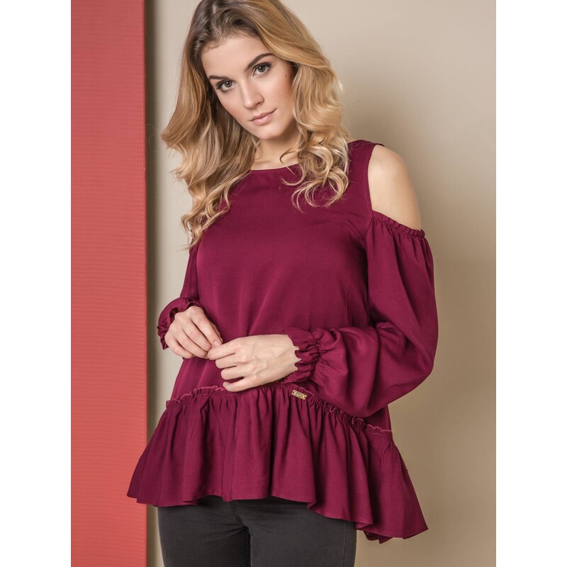premium Blouse ONE revealing shoulders burgundy