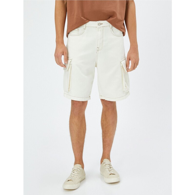 Koton Denim Shorts with Cargo Pocket Stitching Detail and Buttoned Cotton