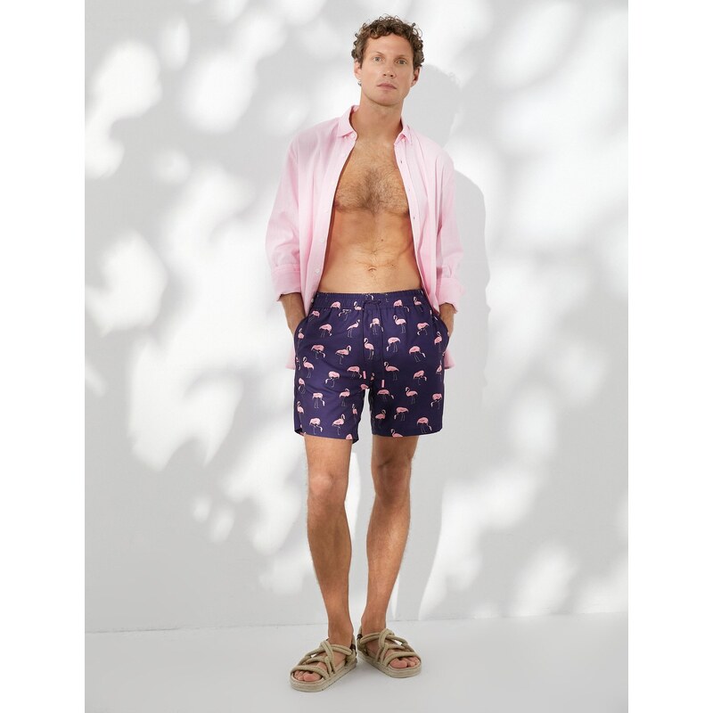 Koton Marine Shorts with Flamingo Print. A drawstring waist with pocket.