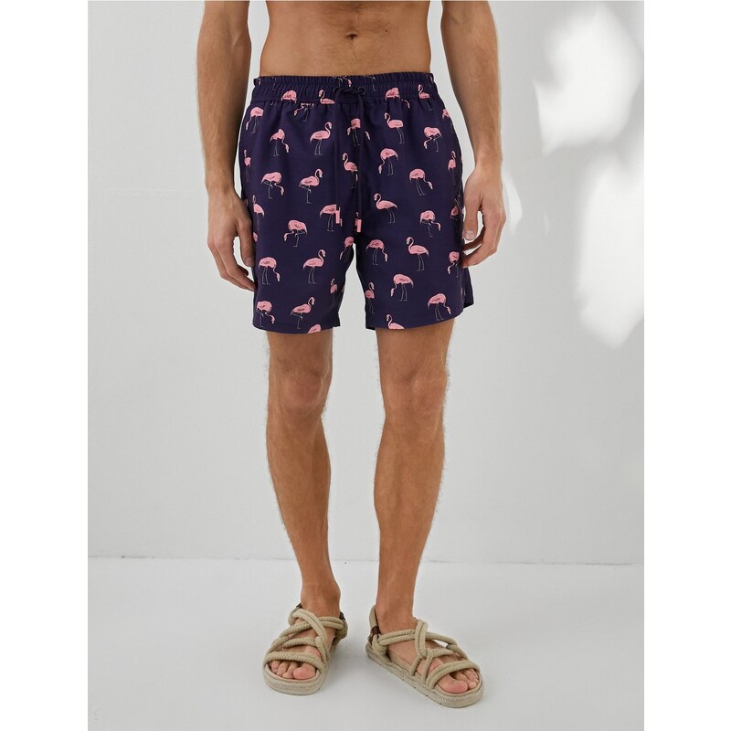 Koton Marine Shorts with Flamingo Print. A drawstring waist with pocket.