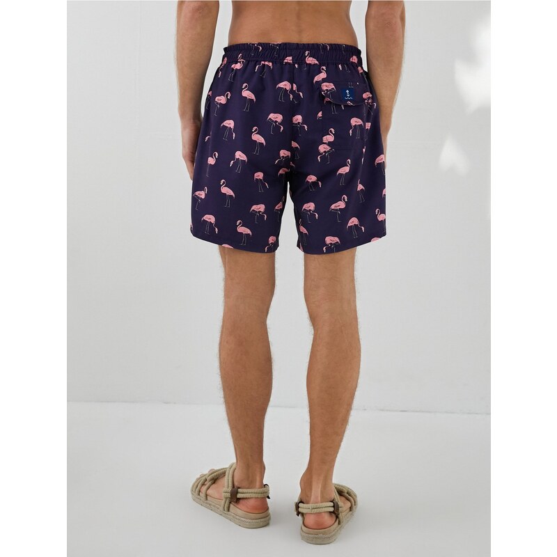 Koton Marine Shorts with Flamingo Print. A drawstring waist with pocket.