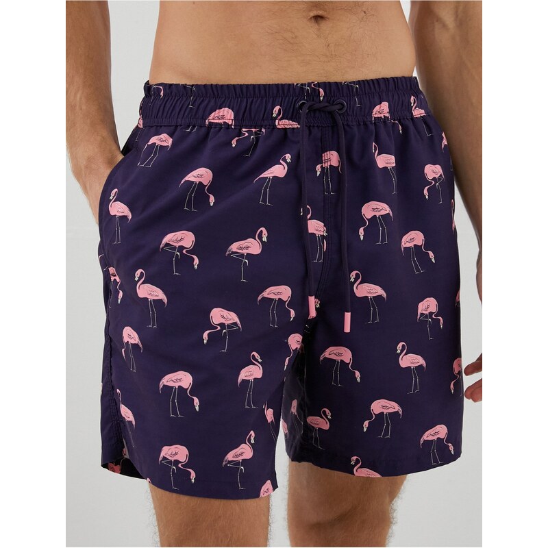 Koton Marine Shorts with Flamingo Print. A drawstring waist with pocket.