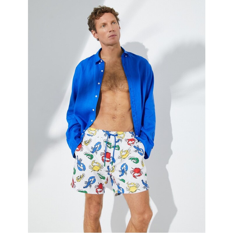 Koton Animal Printed Marine Shorts with a lace-up waist with pocket.